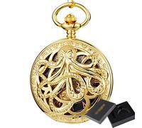 Reloj de bolsillo mecánico dorado con pulpo de vapor y viento con tapa Cfor para hombres y mujeres, colección B