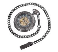 Reloj de bolsillo mecánico Infinite U con cuerda automática y diseño de mecanismo interior visible, estilo steampunk con cadena de acero negro