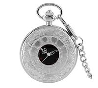 Reloj De Bolsillo Números romanos Números Reloj de bolsillo de cuarzo Hombres Mujeres Mujeres Black Hollow Case Steampunk Vintage Colgante Colgante Collar Los mejores regalos for hombres mujeres Reloj