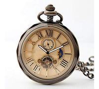 Reloj de Bolsillo Reloj de Bolsillo mecánico Tourbillon de Cuerda Manual con Cara Abierta de Lujo Número Romano Fase Lunar Reloj Fob de Regalo (Bronce)