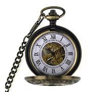 Reloj de bolsillo， Reloj de bolsillo vintage, números romanos mecánicos, esfera 96, esqueleto, doble cubierta abierta, relojes de bolsillo con cadenas, regalos de cumpleaños, graduación, día del padre