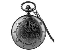 Reloj de Bolsillo Retro Bronce/Negro/Retro Gris Bill Cipher Gravity Falls Tema Reloj de Bolsillo de Cuarzo Exquisito Collar Reloj Colgante Fresco Regalo para cumpleaños Navidad Día del Padre