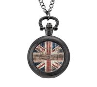 Reloj de bolsillo retro de la bandera del Reino Unido vintage con colgante de aleación, collar de regalo para hombres y mujeres, Estilo negro, talla única