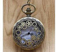 Reloj de bolsillo SteamQuartz de cobre antiguo Reloj de bolsillo con collar hueco con engranajes de bronce vintage con cadena Reloj de bolsillo para mujer con cadena Los mejores regalos