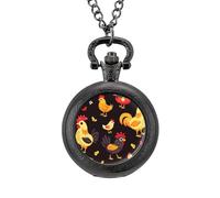 Reloj de bolsillo vintage con colgante de aleación de gallo y gallina de granja, regalo para hombres y mujeres, Estilo negro, talla única