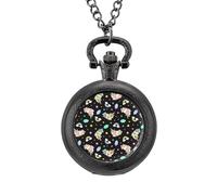 Reloj de bolsillo vintage con colgante de aleación, diseño de conejillo de indias, unicornios, arco iris, regalo para hombres y mujeres, Estilo negro, talla única