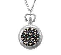 Reloj de bolsillo vintage con colgante de aleación, diseño de conejillo de indias, unicornios, arco iris, regalo para hombres y mujeres, Estilo plateado, talla única