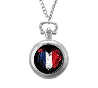 Reloj de bolsillo vintage con diseño de corazón de Francia, diseño de bandera vintage, reloj de bolsillo con colgante de aleación, collar de regalo, Estilo plateado, talla única