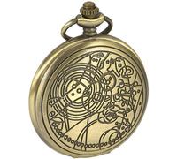 Reloj de bolsillo vintage de Dr Who con caja de bronce, cuarzo, esfera blanca y cazador completo.
