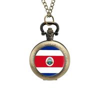Reloj de bolsillo vintage de la bandera de Costa Rica con colgante de aleación, collar de regalo para hombres y mujeres, Estilo cobre, talla única