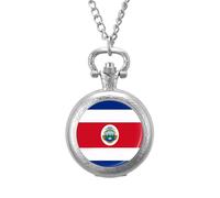 Reloj de bolsillo vintage de la bandera de Costa Rica con colgante de aleación, collar de regalo para hombres y mujeres, Estilo plateado, talla única