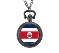 Reloj de bolsillo vintage de la bandera de Costa Rica con colgante de aleación, collar de regalo para hombres y mujeres, Estilo negro, talla única
