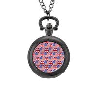Reloj de bolsillo vintage de la bandera de Estados Unidos y Reino Unido con colgante de aleación, collar de regalo para hombres y mujeres, Estilo negro, talla única