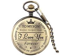 Reloj de bolsillo y cadena, reloj de bolsillo: Nunca olvides eso, te amo, for siempre, de papá/mamá a hijo/regalo Reloj de bolsillo de cuarzo Cadenas con clip negro Aniversario de cumpleaños ( Color :