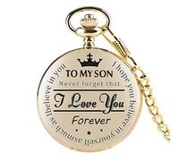 Reloj de bolsillo y cadena, reloj de bolsillo: Nunca olvides eso, te amo, for siempre, de papá/mamá a hijo/regalo Reloj de bolsillo de cuarzo Cadenas con clip negro Aniversario de cumpleaños ( Color :