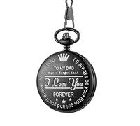 Reloj de Bolsillo y Cadena,Reloj de Bolsillo - Nunca Olvides eso, te Amo, for Siempre-de un Hijo a mi papá/Regalo Reloj de Bolsillo de Cuarzo con Cadenas de Clip Aniversario de cumpleaños (Color : Bl