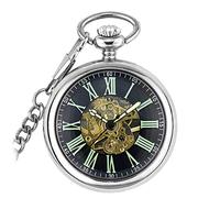 Reloj de bolsillo y cadena, relojes de bolsillo vintage, números romanos mecánicos, esfera con colgante de esqueleto, reloj con cadena, Navidad, graduación, regalos de cumpleaños, Día del Padre ( Colo