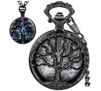 Reloj de bolsillo y collar con colgante de árbol de la vida, números romanos, relojes de bolsillo de cuarzo con cadena, regalos de Navidad