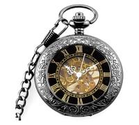 Reloj de bolsilloRegalo del día del padreReloj de bolsilloReloj de bolsillo de acero de tungsteno negroReloj de bolsillo romano multifuncional con tapaReloj de bolsillo mecánico retroReloj con cadena