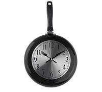 Reloj de cocina de metal con sartén, reloj de pared temático único de 10 pulgadas con destornillador (negro)