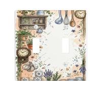 Reloj de cocina doble placa de cubierta de interruptor de luz, diseño rústico de flores vintage, hierbas, primavera, plástico, tamaño estándar, placas de pared decorativas para sala de estar