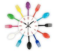 Reloj de cocina efecto espejo con diseño de cuchara, tenedor, cubertería, adhesivo extraible en 3D para decoración del hogar