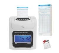 Reloj de control de tiempo, reloj de fichar para pequeñas empresas con 50 tarjetas de tiempo y calculadora, registrador de tiempo electrónico, máquina de registro de asistencia de entrada y salida