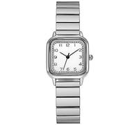 Reloj de cuarzo analógico digital con esfera secundaria cuadrada vintage minimalista con correa deslizante de acero inoxidable, Color blanco.