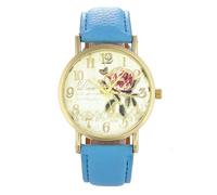 Reloj de cuarzo analógico para mujer Casual Rose Pattern Reloj de moda con esfera digital con correa de cuero, Azul Del Cielo