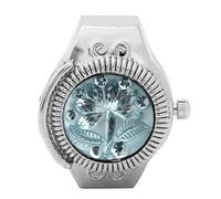 Reloj de Cuarzo con Anillo de Dedo con Flor, Patrón de Flores Redondo de Moda único para Mujer, Color Blanco (Lago Azul)