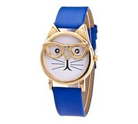 Reloj de cuarzo con esfera de gato para mujer ciega, azul, talla única