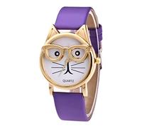 Reloj de cuarzo con esfera de gato para mujer ciega, morado, talla única