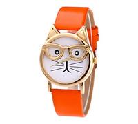 Reloj de cuarzo con esfera de gato para mujer ciega, naranja, talla única