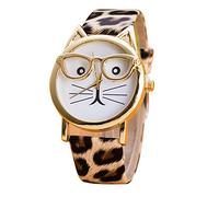 Reloj de cuarzo de 36 mm con esfera de gatos, esfera de gafas de cuarzo para mujer, reloj de prensa manual, camouflage, talla única