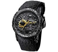 Reloj de cuarzo de moda para hombre con esfera grande grabada en 3D, diseño de dragón, estilo casual, deportivo, impermeable, reloj de lujo para hombre, reloj de cuarzo negro, reloj de cuarzo negro,