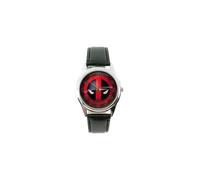 Reloj de cuarzo Deadpool Marvel con correa de cuero auténtico negro