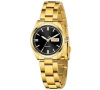 Reloj de cuarzo impermeable de lujo para mujer, reloj luminoso de acero inoxidable con función de calendario, Oro negro.