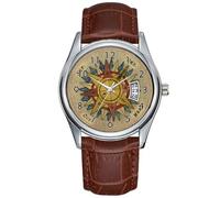 Reloj de cuarzo para hombre, casual, impermeable, con fecha, clásico, de cuero, marrón, Navidad, reloj de pulsera antiguo con brújula, Marrón, Reloj Caballero, Comercial