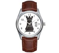 Reloj de cuarzo para hombre, casual, impermeable, con fecha, clásico, de negocios, de cuero marrón, Navidad, reloj de pulsera de ajedrez de roca negra, Reloj Analógico Caballero, Marrón, Comercial