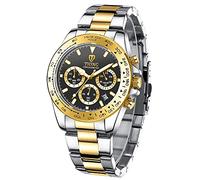 Reloj de cuarzo para hombre, cronógrafo, resistente al agua, acero inoxidable, con caja, Dorado y Negro