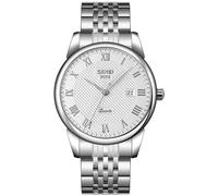 Reloj de cuarzo para hombre y mujer, con números romanos, casual, a la moda, analógico, clásico, calendario, fecha, ventana, 30 m, impermeable, cómodo, relojes de cuero, Acero plateado, Moderno
