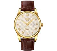 Reloj de cuarzo para hombre y mujer, con números romanos, casual, a la moda, analógico, clásico, calendario, fecha, ventana, 30 m, impermeable, cómodo, relojes de cuero, Dorado, plateado, Moderno