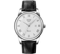 Reloj de cuarzo para hombre y mujer, con números romanos, casual, a la moda, analógico, clásico, calendario, fecha, ventana, 30 m, impermeable, cómodo, relojes de cuero, plateado, Reloj de cuarzo