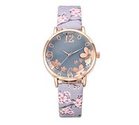 Reloj de cuarzo para mujer con cinturón de flores impreso pequeño y fresco en relieve, reloj grande para hombre, azul claro, talla única