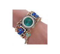 Reloj de cuarzo para mujer con esfera redonda, correa trenzada de diamantes y colgante de llave.