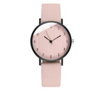 Reloj de cuarzo para mujer, correa de cuero ultrafina con números pequeños minimalistas y madera, esfera texturizada, color rosa, ideal para combinar a diario versátil, reloj de cuarzo para mujer