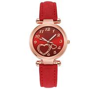 Reloj de cuarzo para mujer, diseño de corazón, casual, con correa de cuero, para cumpleaños, caja de reloj, rosso, talla única