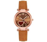Reloj de cuarzo para mujer, diseño de corazón, casual, con correa de cuero, para cumpleaños, expansible, marrón, talla única