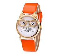 Reloj de cuarzo para mujer, esfera de gafas, reloj de prensa manual, naranja, talla única