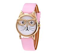 Reloj de cuarzo para mujer, esfera de gafas, reloj de prensa manual, rosa, talla única